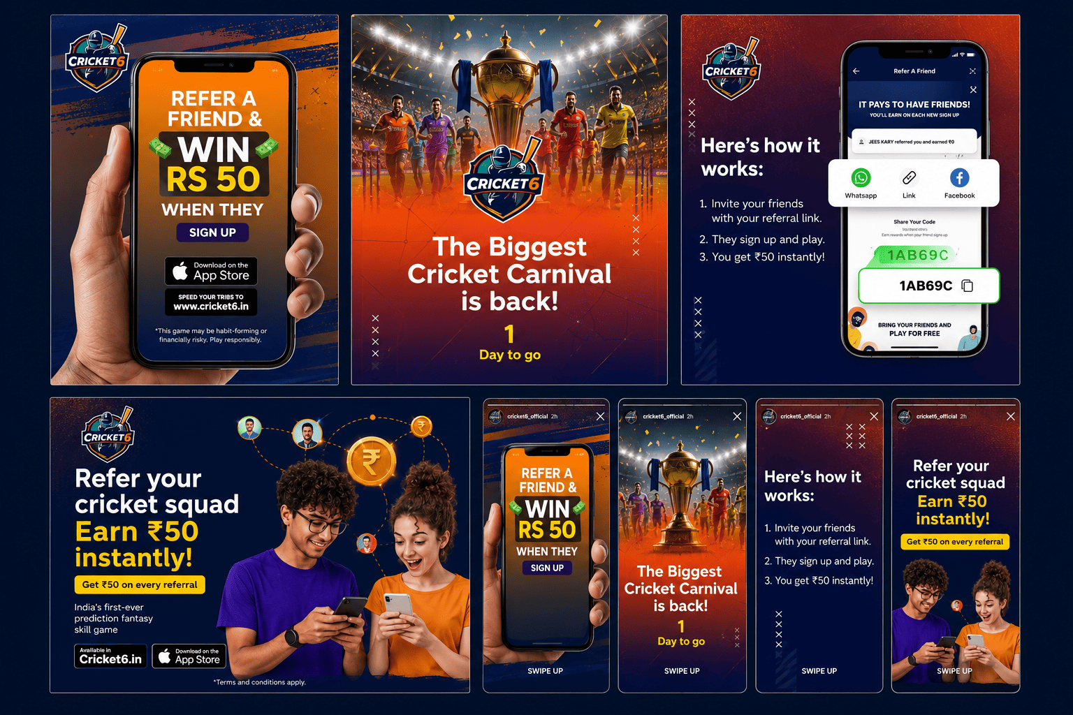 Cricket6 fantasy cricket app referral campaign — refer your squad and earn ₹50 instantly